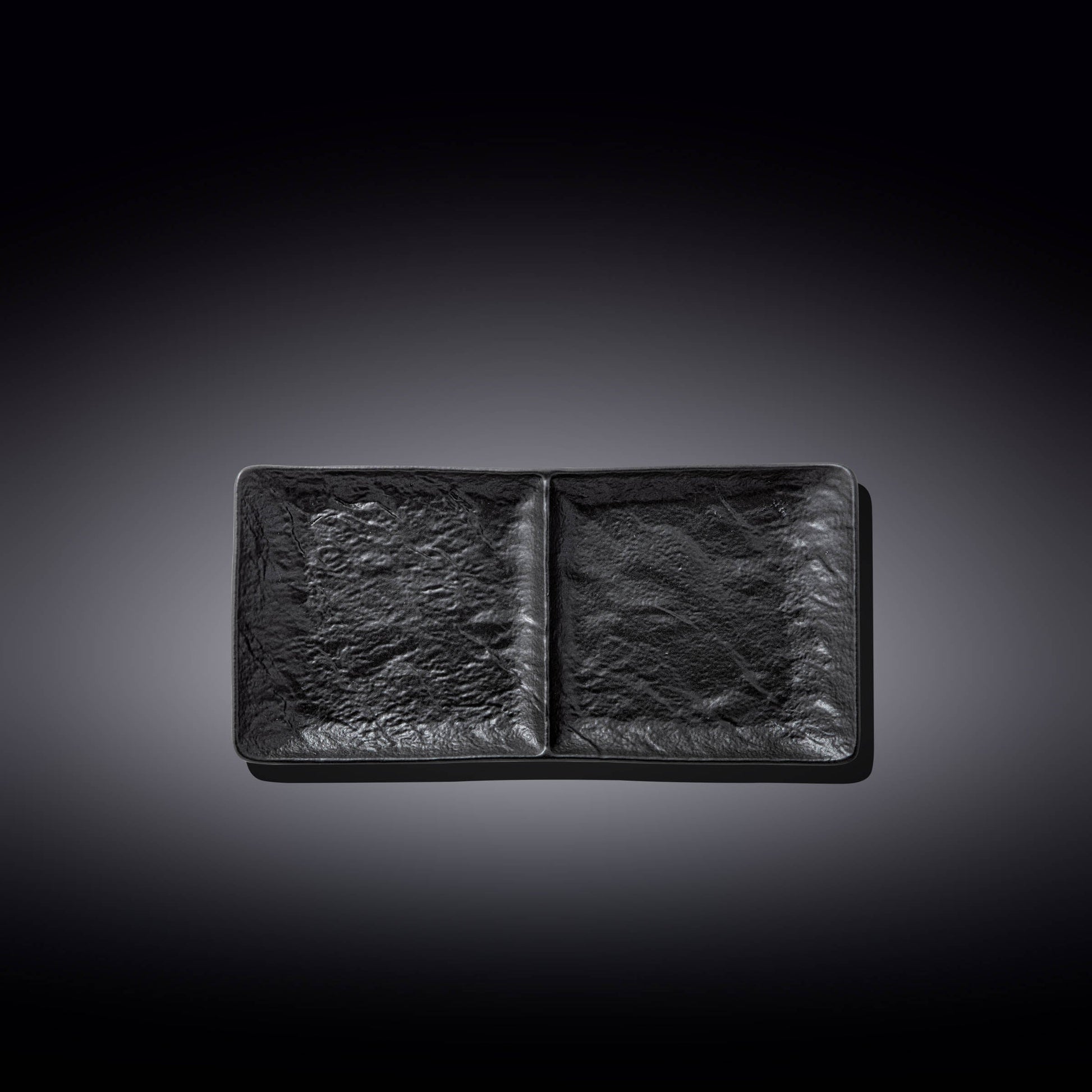 Set Of 3 Black Porcelain Slate look Rectangular 2 Section Dish 10.5" inch X 5" inch-0
