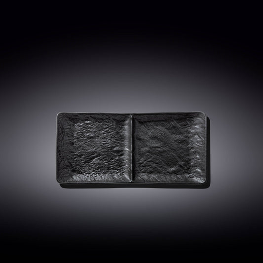 Set Of 3 Black Porcelain Slate look Rectangular 2 Section Dish 10.5" inch X 5" inch-0