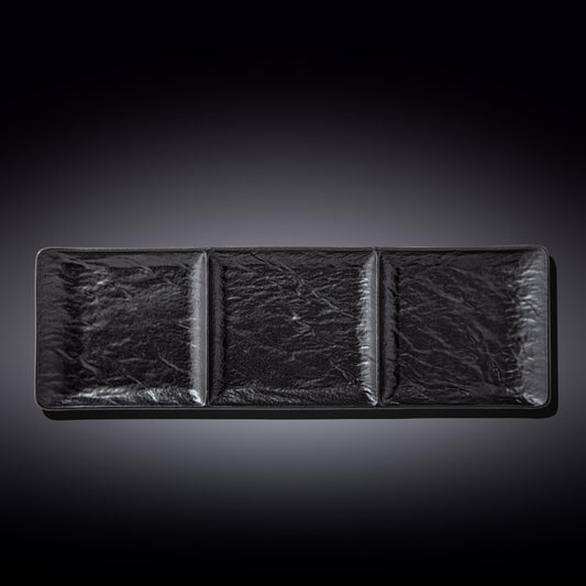 Set Of 3 Black Porcelain Slate look Rectangular 3 Section Dish 16" inch X 5" inch | 40.5 X 13 Cm-0