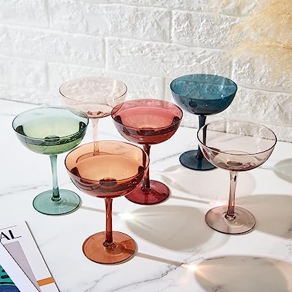 Cocktail & Champagne Coupe Glasses Coupe Cocktail Glasses 7 oz | Set of 6 | Pastel Colored Crystal Cocktail Glassware for Champagne, Martini, Manhattan Goblet Cocktails, Glassware - Luxury Gift Box-1