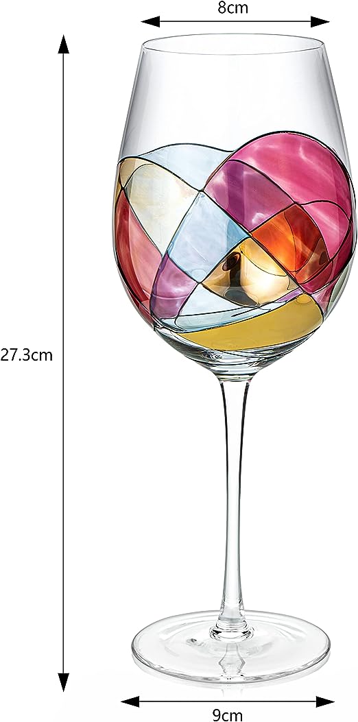 Painted STEMMED wine glass box set - opener, stopper, drip ring, wine pourer - 2 glasses-3