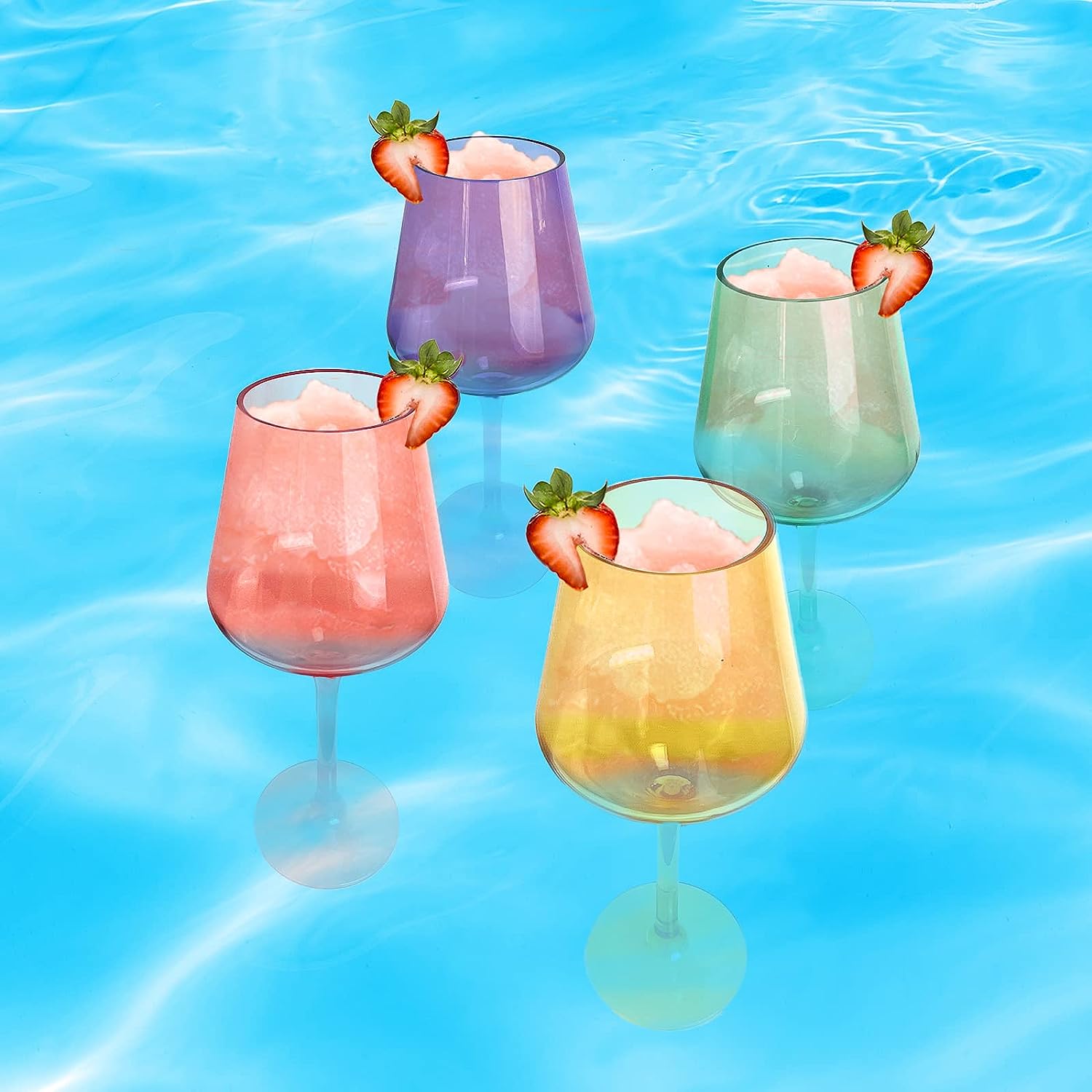 Floating Wine Glasses for Pool - Set of 2-15 OZ Shatterproof Poolside Wine Glasses, Tritan Plastic Reusable, Beach Outdoor Cocktail, Wine, Champagne, Water Glassware Spring Summer (Smoke)-3