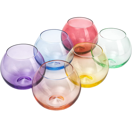 Colored Wine Glass Set, Large 12oz Bubble Glasses Set of 6, Unique Italian Style Tall for White & Red Wine, Water, Margarita Glasses, Color Tumbler, Gifts, Viral Beautiful Glassware (Stemless Bubble)-0
