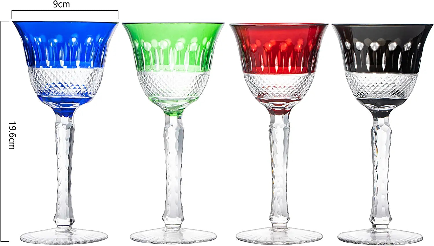 The Wine Savant Crystal Italian Multicolor Design Glasses -Set of 4 Tall Wine Glasses 6.7oz 7.7" H Venetian Italian Style Red, Blue, Green, Brown Glasses, Great for Dinner Parties, Bars & Weddings-3