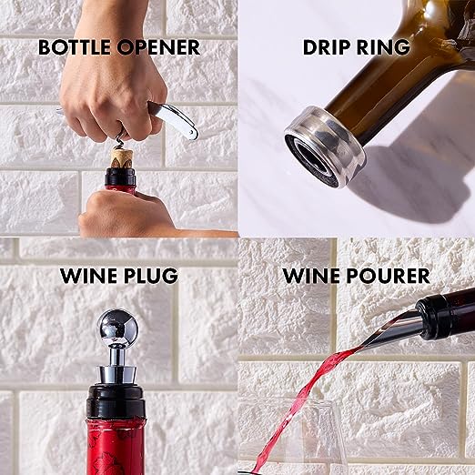 Painted STEMMED wine glass box set - opener, stopper, drip ring, wine pourer - 2 glasses-2