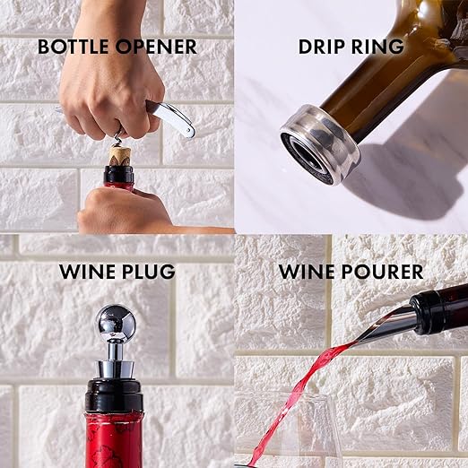 Painted STEMMLESS Wine Glass Box Set - Opener, Stopper, drip Ring, Wine Pourer - 2 Glasses-2