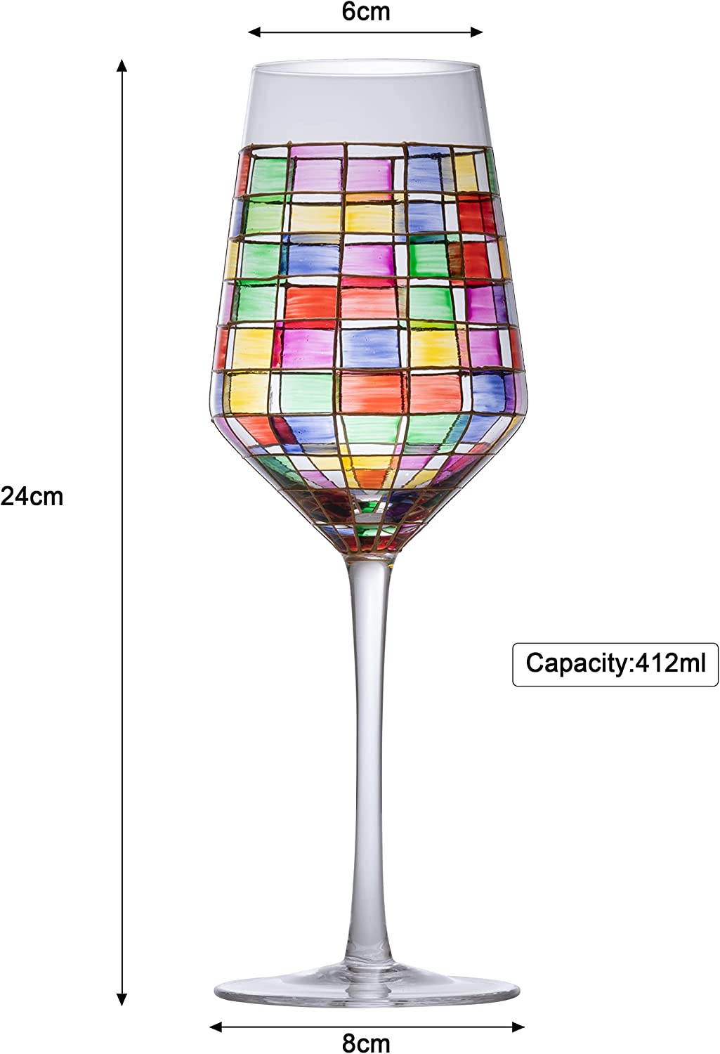 The Wine Savant Renaissance Stained Wine Glasses Set of 2 Festive Colorful Coffee Cups, Multicolored, Home Bar Gift, Colored Drinkware, Rainbow Glassware (Stemmed)-5