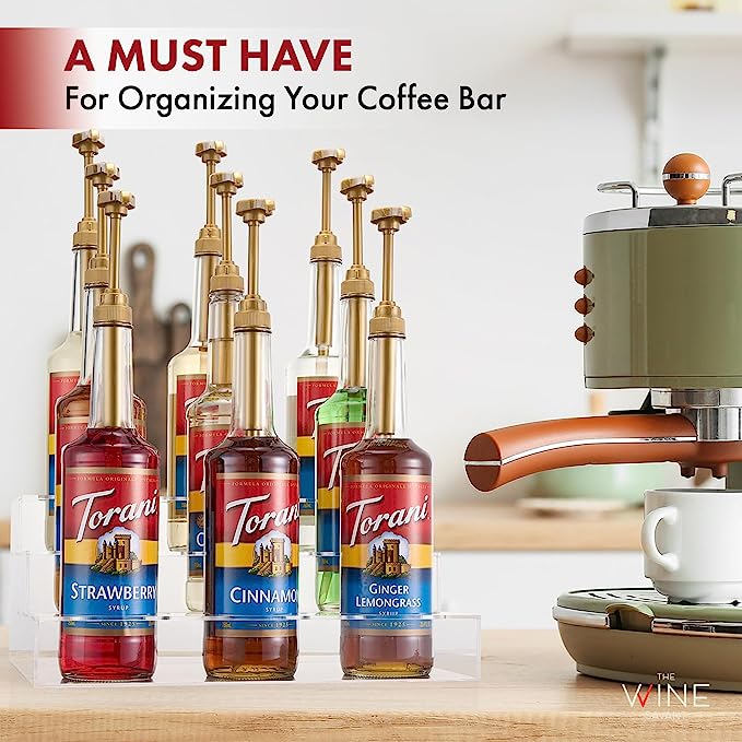 Acrylic Bottle Holder, Coffee Syrup Rack Display Case | 3-Tiered 9 Bottle | Wine Bar Bottle Rack, Clear Shelf Rack for Kitchen, Countertop, Fridge Pantry Storage Organizer - Wine, Soda, Cans, Liquor-1