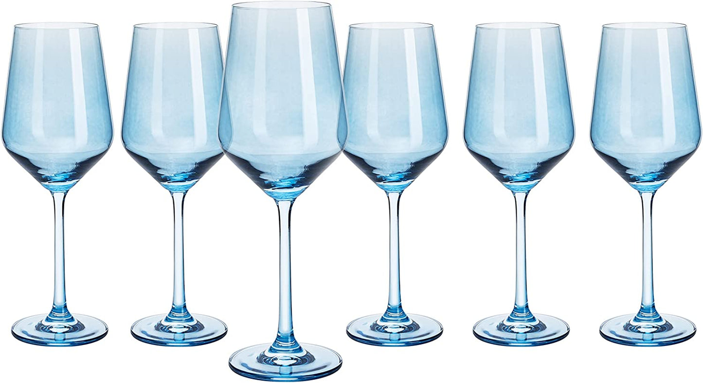 Colored Wine Glass Set, 12oz Glasses Set of 6 Baby Shower Gender Reveal Boy or Girl Decor Baby Announcement Unique Italian Style Tall Stemmed for White & Red Wine Elegant Glassware (Cobalt Blue)-4