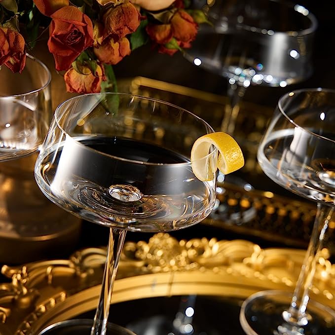 Luxury Martini Glass Set of 4 | 10oz | Crystal Luxury Martini with Silver Spoon, Premium Hand-Blown | Classic Cocktail & Champagne Clear Coupes For Manhattan, Cosmopolitan, Sidecar, Speakeasy Goblets-3