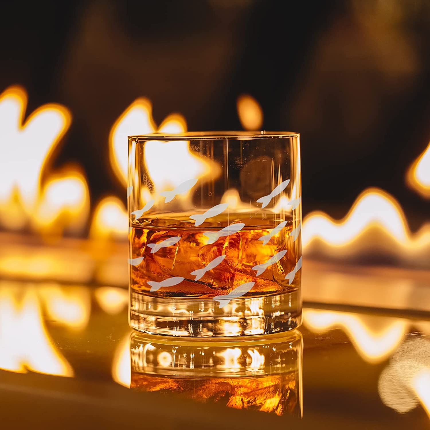 Fish Old Fashion Drinking Glasses, Fish Glasses For White and Red Wine, Water or Whiskey, by The Wine Savant, Each Glass Is Individually Sand Etched - Fish Wine Glasses-1