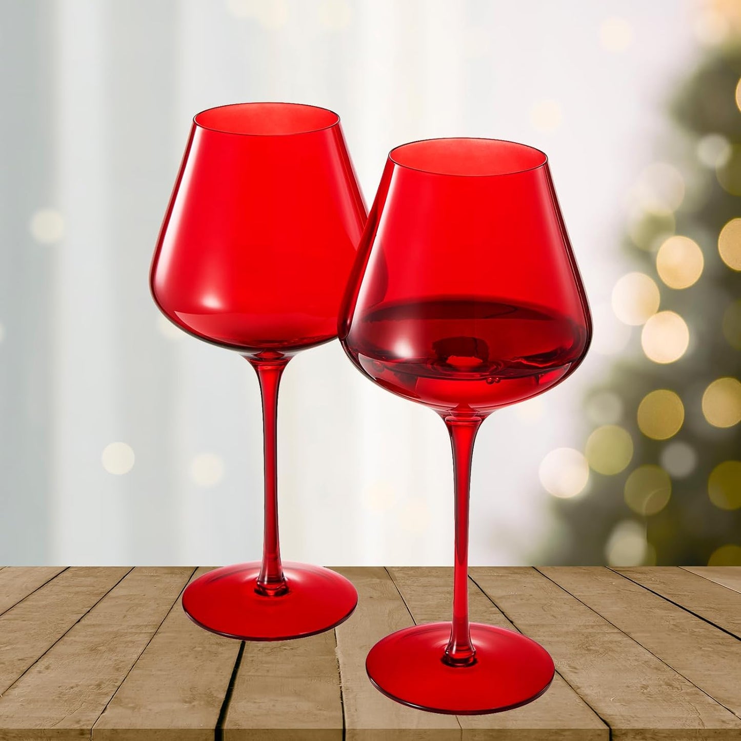 Crystal Christmas Holiday Red Colored Crystal Wine Glass Set of 2, Gift For Hosting, Her, Wife, Mom Friend - Large 20 oz Glasses, Unique Italian Style Tall Drinkware - Red & White, Color Glassware-3