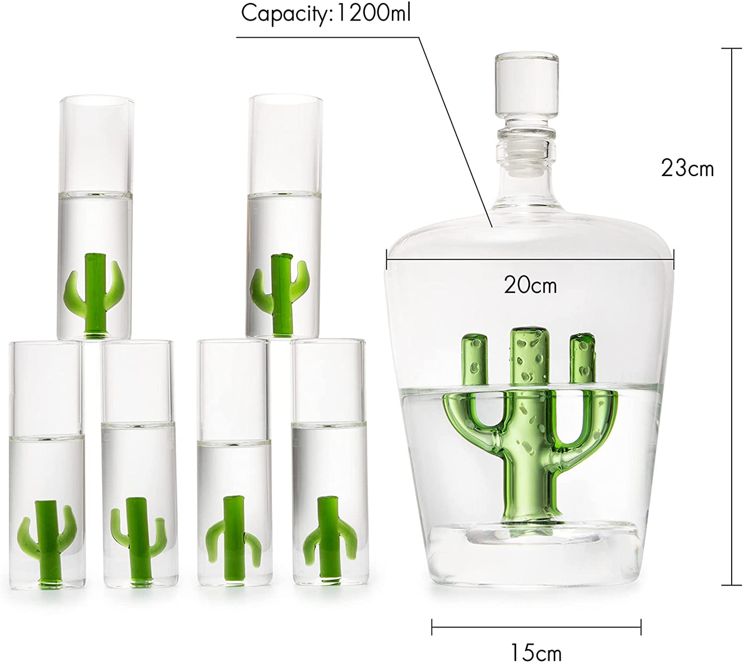 Tequila Decanter Set with Cactus Decanter and 6 Cactus Shot Glasses Set, Perfect for Holiday Gifts for Tequila Lovers, 25 Ounce Bottle, 3 Ounce Shot Glasses Cinco De Mayo, Reposado Gift (Cactus)-6