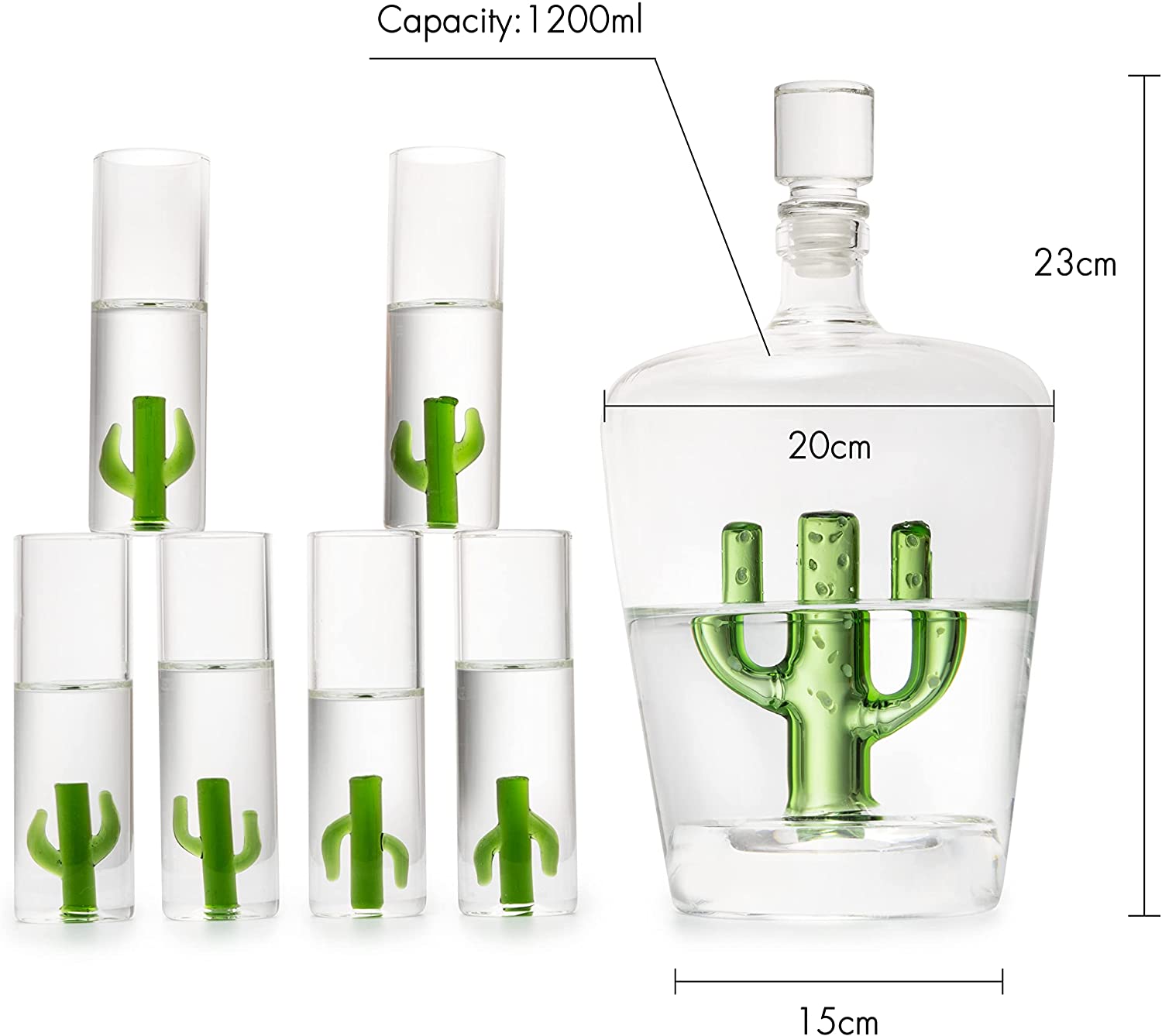 Tequila Decanter Set with Cactus Decanter and 6 Cactus Shot Glasses Set, Perfect for Holiday Gifts for Tequila Lovers, 25 Ounce Bottle, 3 Ounce Shot Glasses Cinco De Mayo, Reposado Gift (Cactus)-6