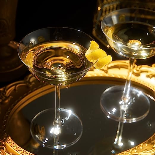 Vintage Crystal Coupe Glasses, Set of 2, Clear Radiance - Champagne, Martini, Cocktails - Hand Blown Classy Glass -Timeless Art Deco Design - Durable Sparkling Cocktail Barware, Home Bar (8 OZ)-2