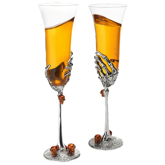 Stemmed Skeleton Champagne Glasses Set of 2 by The Wine Savant - 7oz Skeleton Glasses 9" H, Goth Gifts, Skeleton Gifts, Skeleton Decor, Spooky Champagne Gift Set, Unique Champagne Glasses, Perfect for Halloween Themed Parties!-0