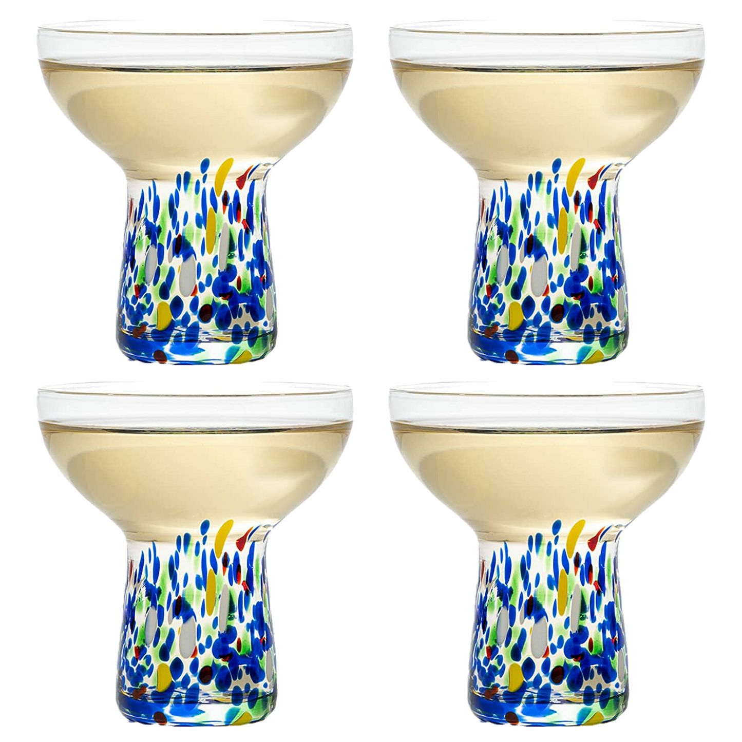 Stemless Margarita Glass – Set of 4 - Luxury Hand Blown Confetti Margaritas, for Cocktails, Water, Wine, Dessert, Martini & Champagne Glasses Cinco de Mayo, Hand Blown Glass - Mexican Confetti Design-0