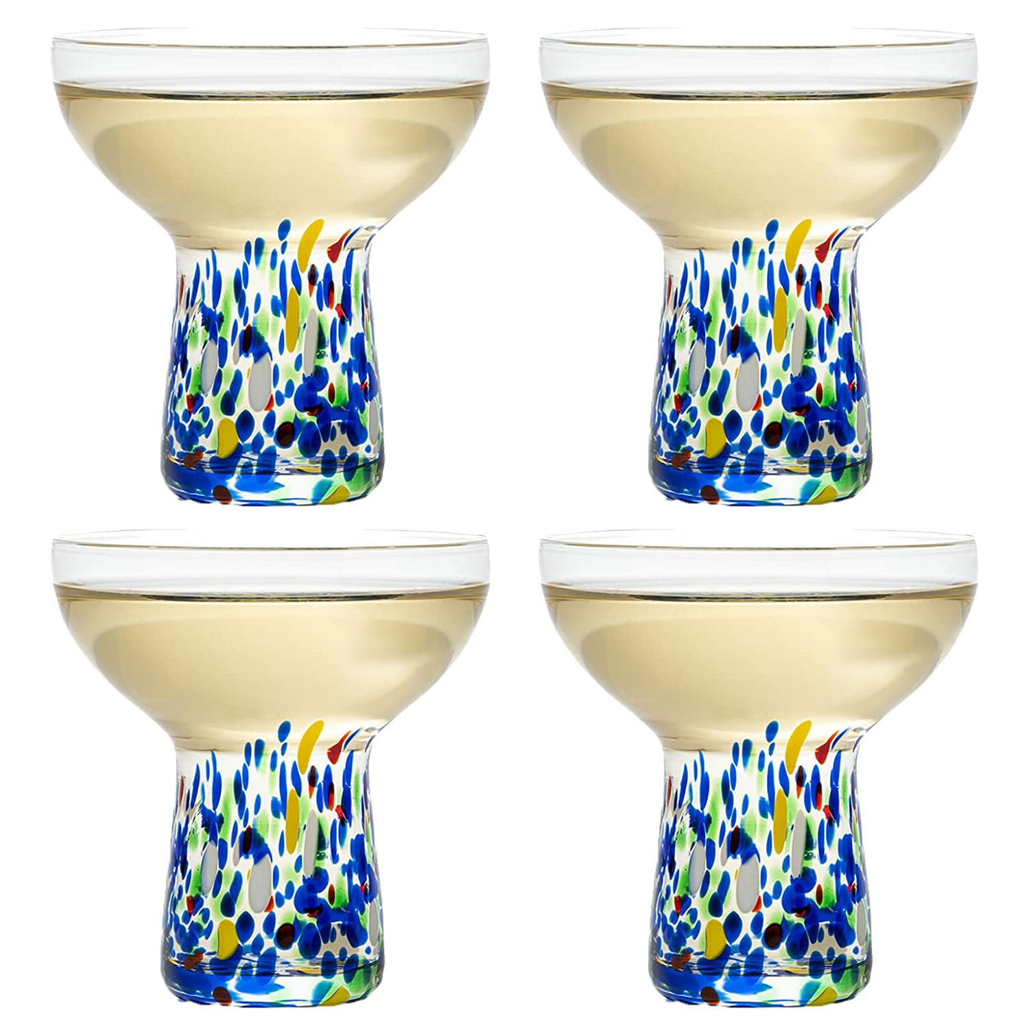 Stemless Margarita Glass – Set of 4 - Luxury Hand Blown Confetti Margaritas, for Cocktails, Water, Wine, Dessert, Martini & Champagne Glasses Cinco de Mayo, Hand Blown Glass - Mexican Confetti Design-0