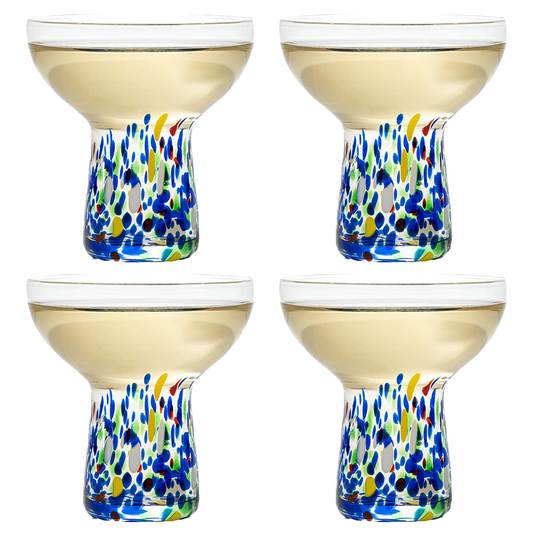 Stemless Margarita Glass – Set of 4 - Luxury Hand Blown Confetti Margaritas, for Cocktails, Water, Wine, Dessert, Martini & Champagne Glasses Cinco de Mayo, Hand Blown Glass - Mexican Confetti Design-0