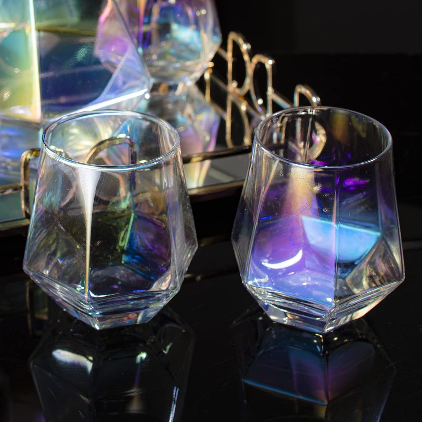 Diamond Iridescent Glass Diamond Decanter and Glasses Set, The Wine Savant Rainbow Iridescent Comes With A Diamond Decanter 4 Whiskey/Wine Diamond Glasses, 1 Tray and a Perfect Box-6