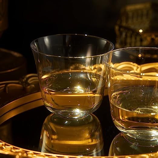 Vintage Crystal Lowball Tumbler Glasses, Set of 2, Clear Radiance - Spirits, Whiskey, Old Fashioned, Cocktails - Hand Blown Classy Glass -Timeless Art Deco Design - Durable Barware, Home Bar (5 OZ)-1