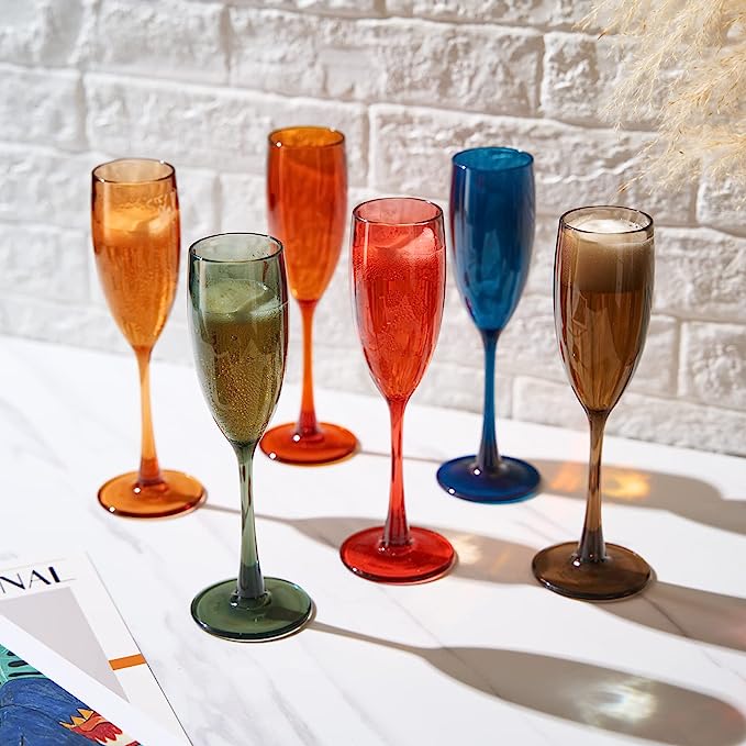 Unbreakable Pastel Color Acrylic Champagne Flutes Glasses | Set of 6 | European Style Toasting Cups 100% Tritan Drinkware, 5 oz Dishwasher Safe BPA-free plastic, Perfect for Wedding, Poolside Outdoors-1