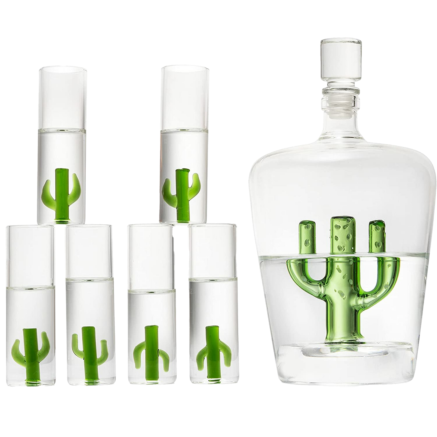Tequila Decanter Set with Cactus Decanter and 6 Cactus Shot Glasses Set, Perfect for Holiday Gifts for Tequila Lovers, 25 Ounce Bottle, 3 Ounce Shot Glasses Cinco De Mayo, Reposado Gift (Cactus)-0