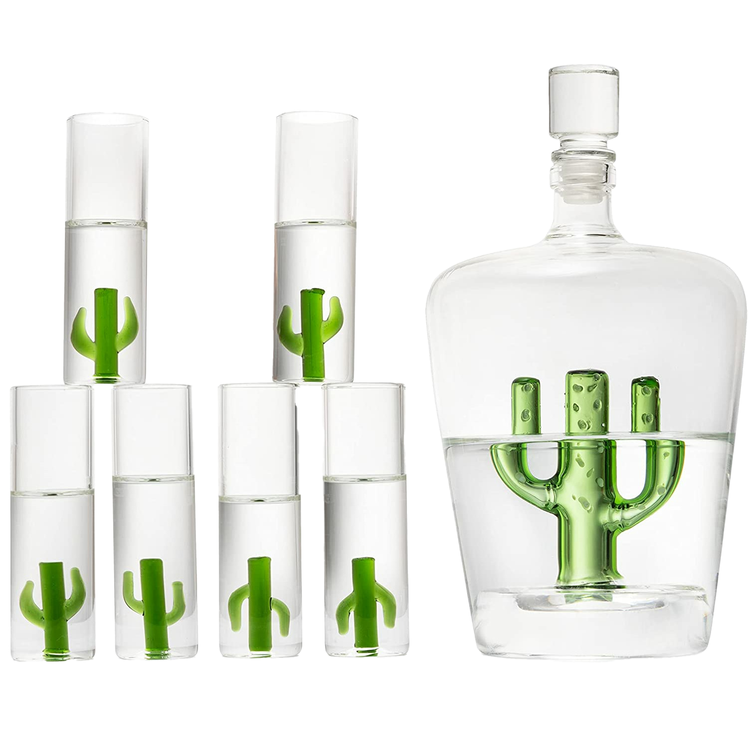 Tequila Decanter Set with Cactus Decanter and 6 Cactus Shot Glasses Set, Perfect for Holiday Gifts for Tequila Lovers, 25 Ounce Bottle, 3 Ounce Shot Glasses Cinco De Mayo, Reposado Gift (Cactus)-0