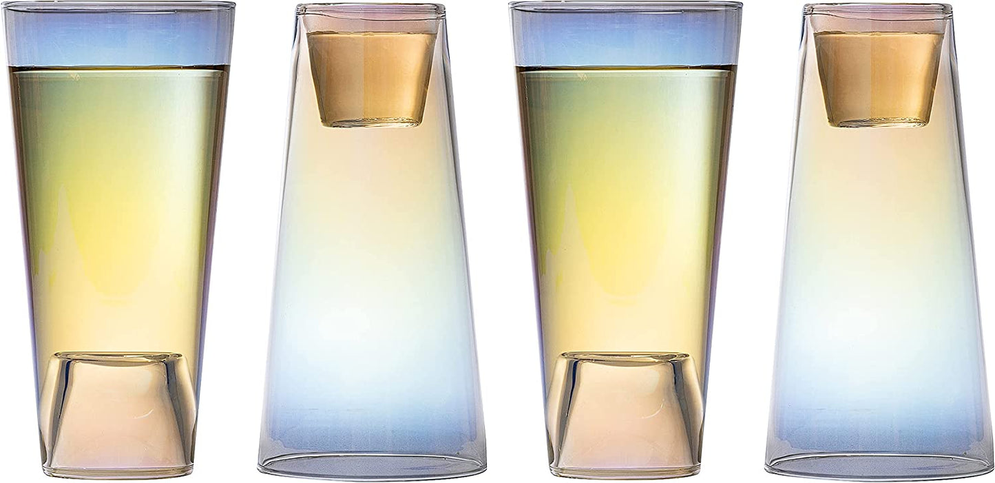 Shot in the Pint Glass, Take a Shot Funny Beer Glass/Mug 4-Set 7"H The Wine Savant - Beers Pilsner Tumblers Perfect for Entertaining, Home Bar, Weddings, Parties, Funny Gifts 21oz (640mL) (Iridescent)-4