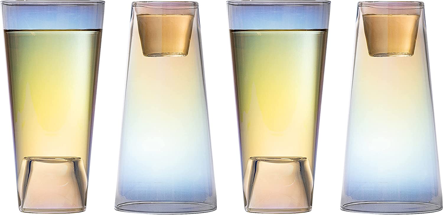 Shot in the Pint Glass, Take a Shot Funny Beer Glass/Mug 4-Set 7"H The Wine Savant - Beers Pilsner Tumblers Perfect for Entertaining, Home Bar, Weddings, Parties, Funny Gifts 21oz (640mL) (Iridescent)-4