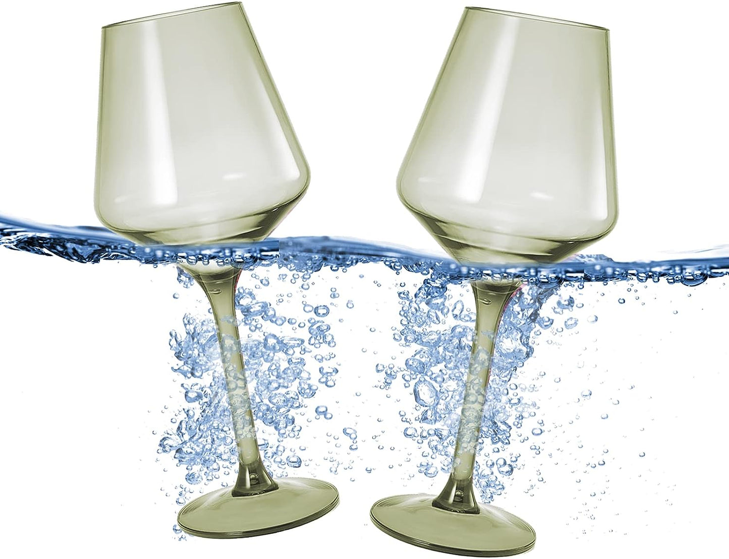 Floating Wine Glasses for Pool - Set of 2-15 OZ Shatterproof Poolside Wine Glasses, Tritan Plastic Reusable, Beach Outdoor Cocktail, Wine, Champagne, Water Glassware Spring Summer (Muted Green)-5