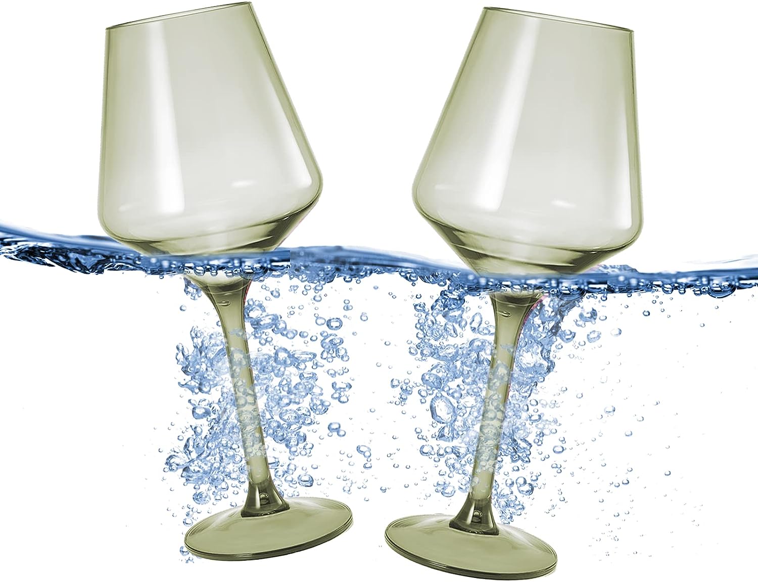Floating Wine Glasses for Pool - Set of 2-15 OZ Shatterproof Poolside Wine Glasses, Tritan Plastic Reusable, Beach Outdoor Cocktail, Wine, Champagne, Water Glassware Spring Summer (Muted Green)-5