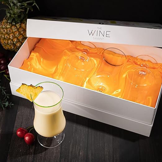 Hurricane Glasses, Large 17oz Pina Colada, Set of 4 Tropical Cocktail Tall Stemmed Crystal Glassware, Poco Grande Cups, Tulip Shaped for Bar Drinks, Daiquiri, Juice, Bloody Mary, Mai Tai, Cocktails-3