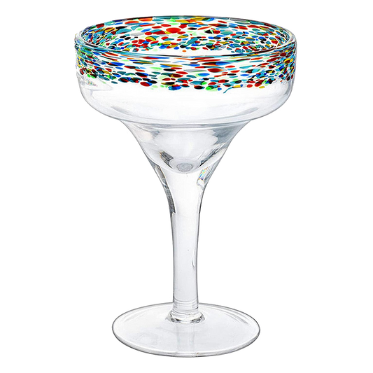 The Wine Savant Mexican Margarita Hand Blown Glass - Set of 4 - Large 16oz, Luxury Margarita Glasses, Mexico Design Large 16oz Confetti Rim Carmen Cinco de Mayo, Dishwasher Safe, Confetti Rock Decor-0
