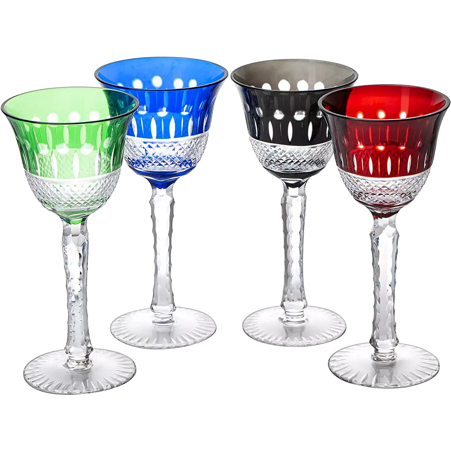 The Wine Savant Crystal Italian Multicolor Design Glasses -Set of 4 Tall Wine Glasses 6.7oz 7.7" H Venetian Italian Style Red, Blue, Green, Brown Glasses, Great for Dinner Parties, Bars & Weddings-0
