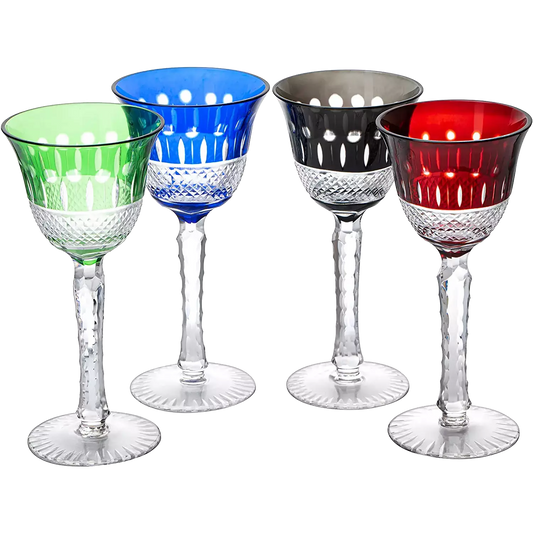 The Wine Savant Crystal Italian Multicolor Design Glasses -Set of 4 Tall Wine Glasses 6.7oz 7.7" H Venetian Italian Style Red, Blue, Green, Brown Glasses, Great for Dinner Parties, Bars & Weddings-0