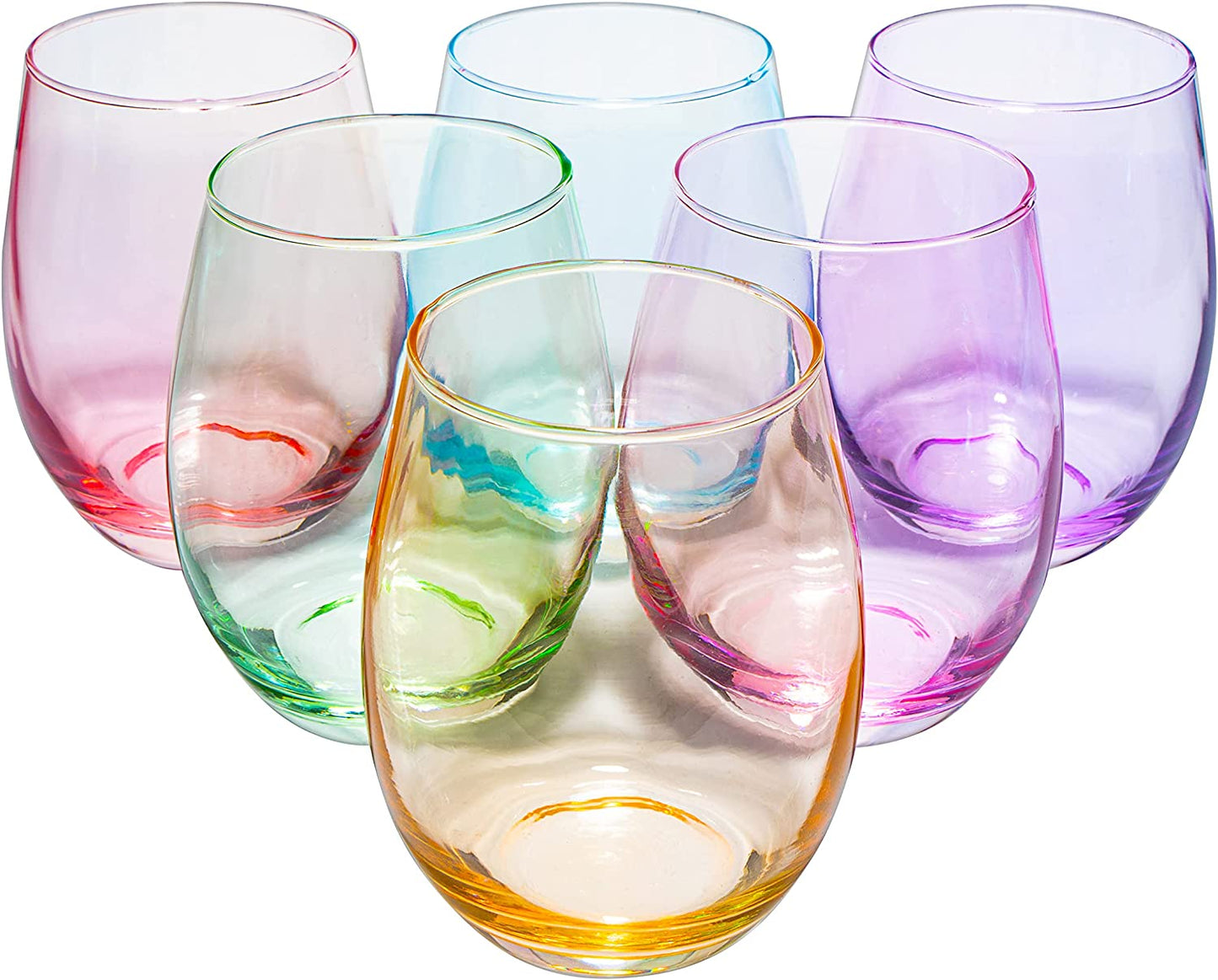 Colored Wine Glass Set, Large 12 oz Glasses Set of 6, Unique Italian Style Tall Stemless for White& Red Wine, Water, Margarita Glasses, Color Tumbler, Beautiful Glassware (Stemless)-4