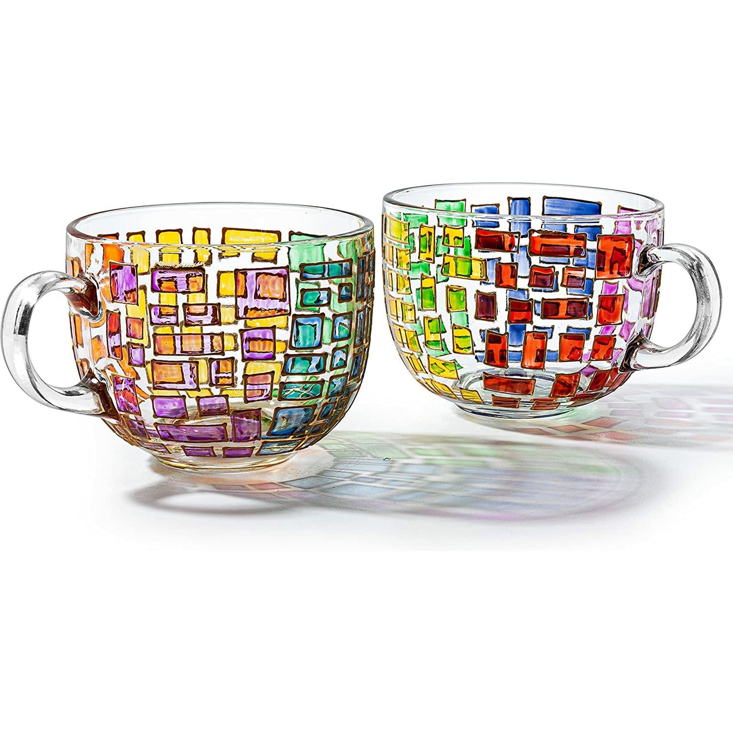 The Wine Savant Renaissance Stained Glass Windows Mugs, Artisanal Hand Painted Set of 2 - Gift Idea for Her, Him, Birthday, Mom, Housewarming - Art Deco Coffee and Tea Set 3.5" H X 4" W (Mugs)-4