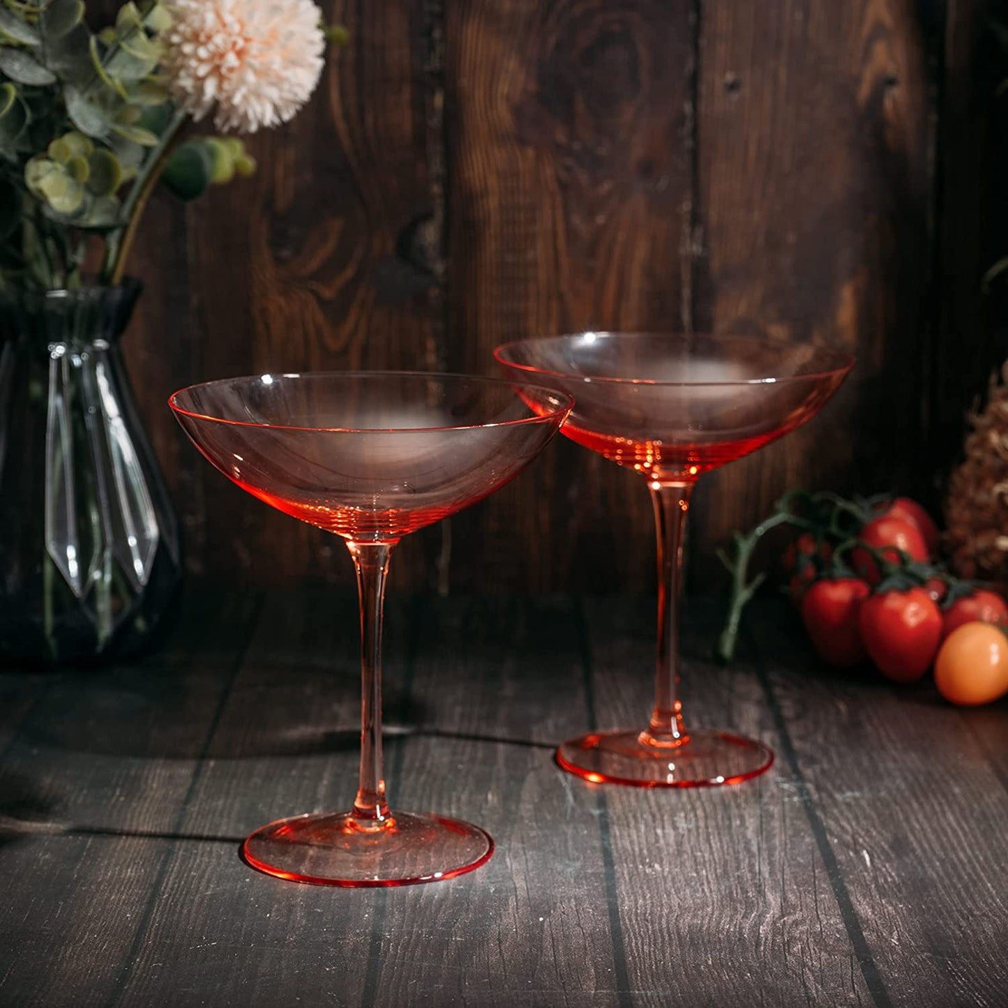 The Wine Savant Champagne Coupes 12oz Colorful Champagne Glasses, Prosecco, Mimosa Glasses Set, Cocktail Glass Set, Bar Glassware Luster Glasses (2, Orange)-2