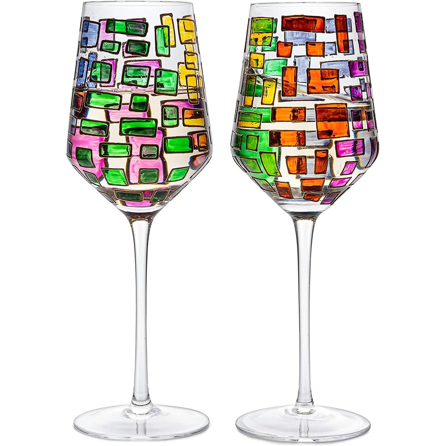 The Wine Savant Renaissance Stained Glass Windows, Artisanal Hand Painted Glassware Gift Idea Her, Him, Birthday, Mom, Housewarming, Gifts Ideas for Women & Men Art Deco (Stemmed Wine Glasses)-4
