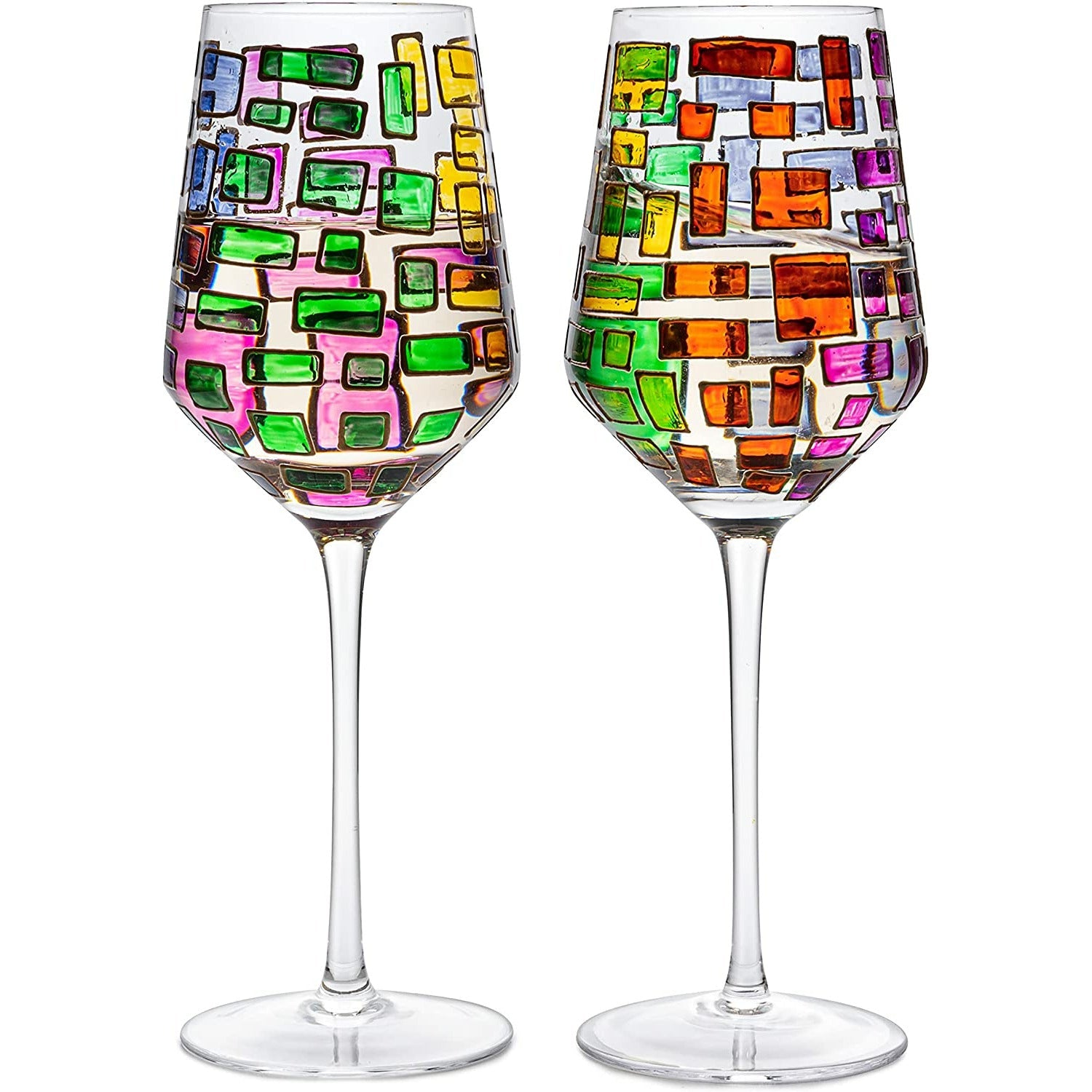 The Wine Savant Renaissance Stained Glass Windows, Artisanal Hand Painted Glassware Gift Idea Her, Him, Birthday, Mom, Housewarming, Gifts Ideas for Women & Men Art Deco (Stemmed Wine Glasses)-4