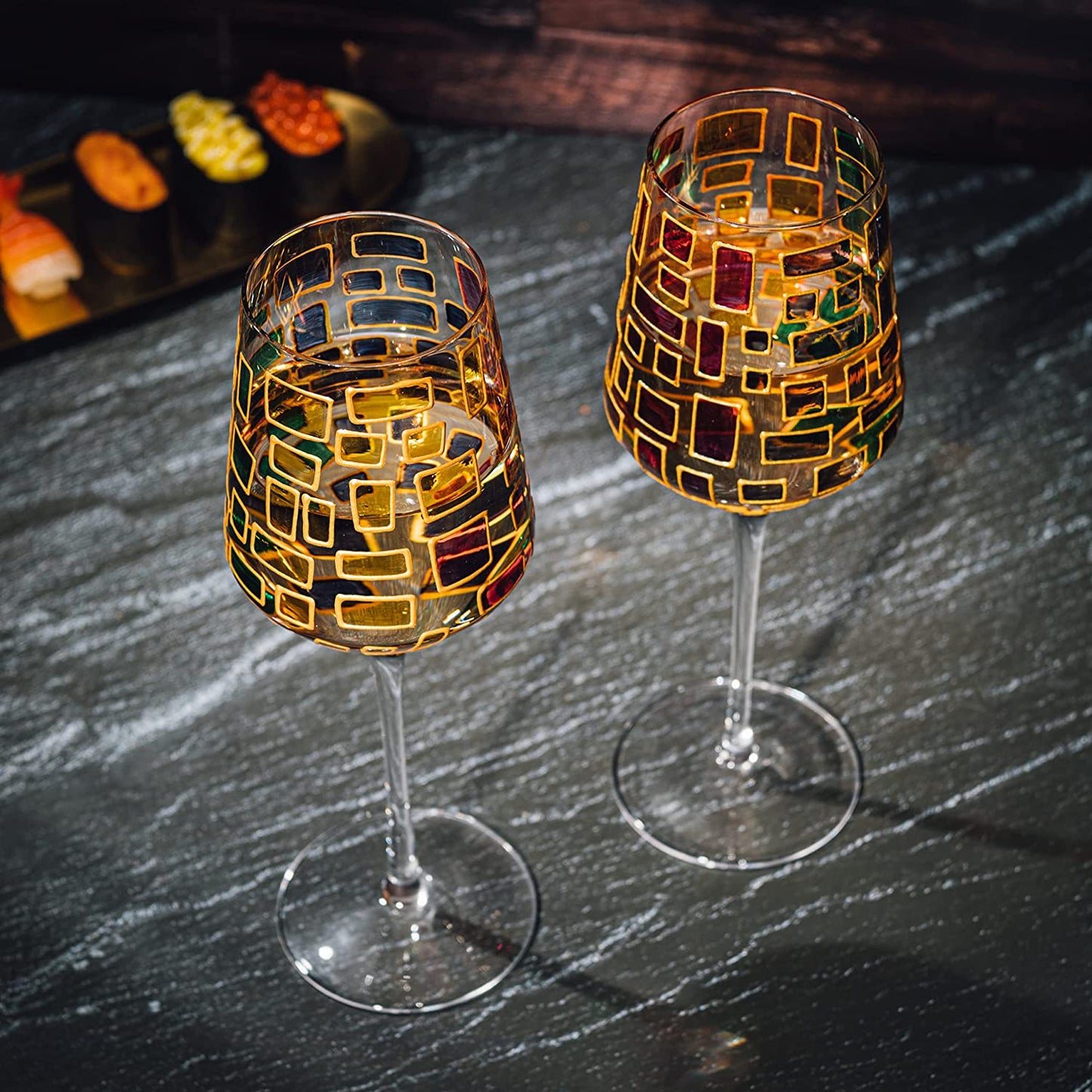 The Wine Savant Renaissance Stained Glass Windows, Artisanal Hand Painted Glassware Gift Idea Her, Him, Birthday, Mom, Housewarming, Gifts Ideas for Women & Men Art Deco (Stemmed Wine Glasses)-3