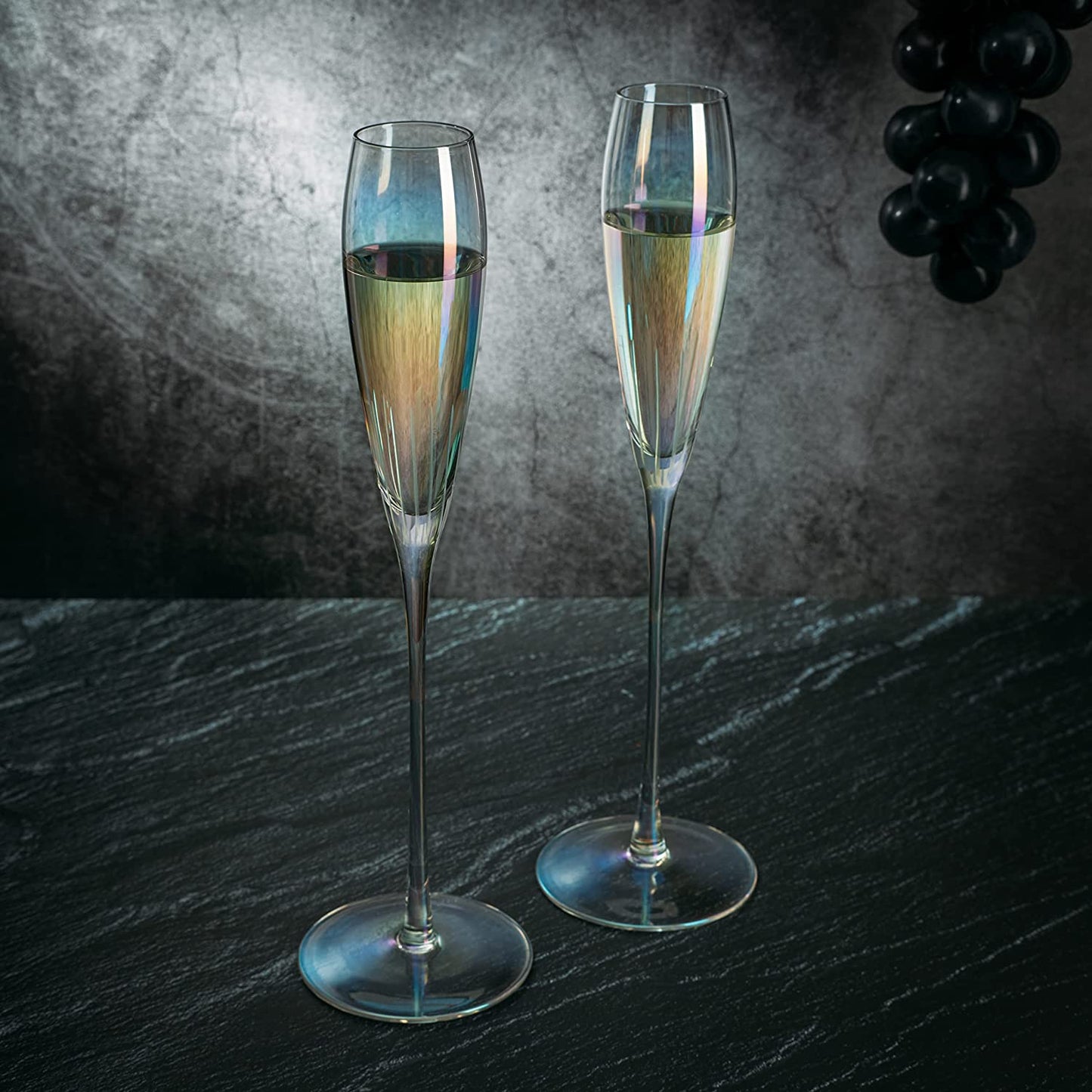 Parisian Performance Glassware French Paris Collection Crystal Pink Glasses, Red & White Wines - The Wine Savant - For Weddings Present Everyday Beautiful Gift Anniversary (Iridescent Champagne 2 set)-2