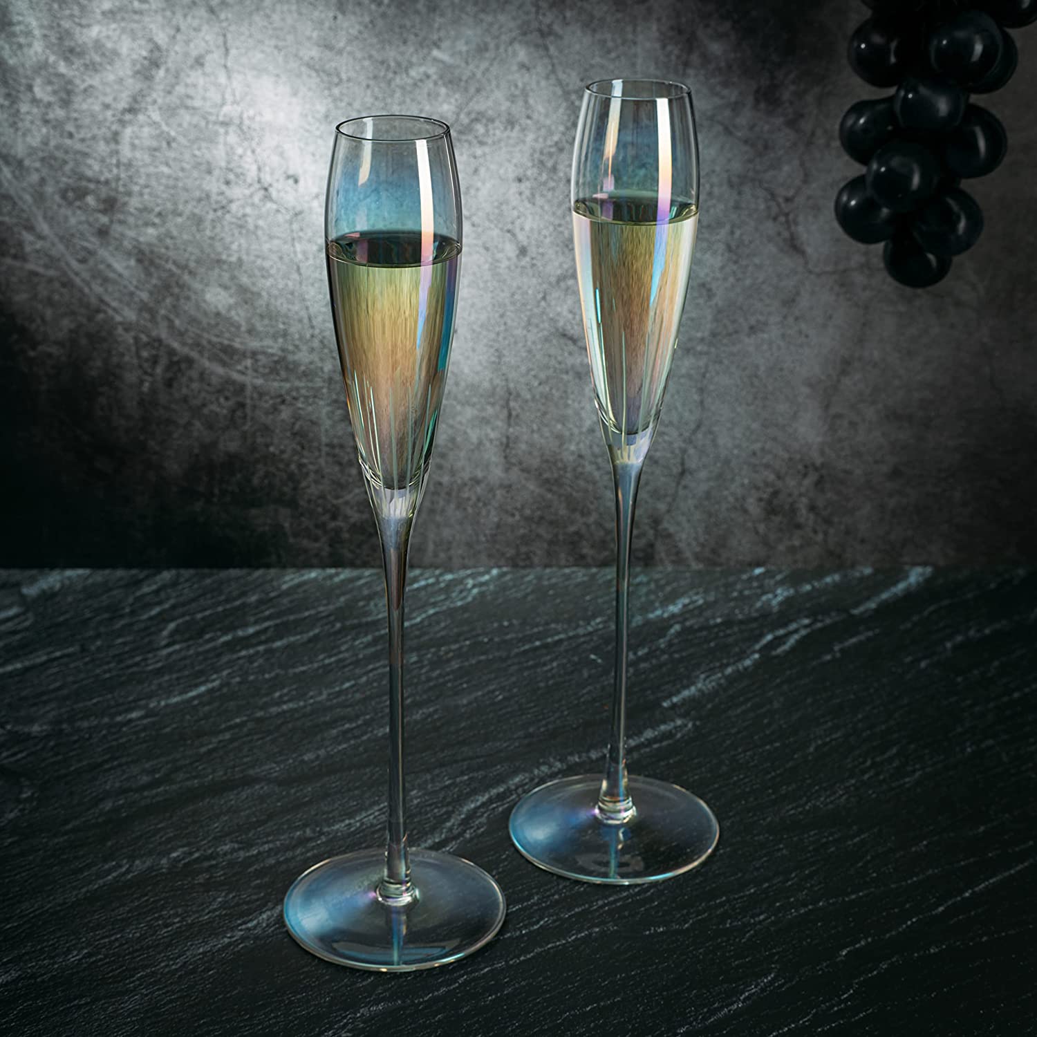 Parisian Performance Glassware French Paris Collection Crystal Pink Glasses, Red & White Wines - The Wine Savant - For Weddings Present Everyday Beautiful Gift Anniversary (Iridescent Champagne 2 set)-2