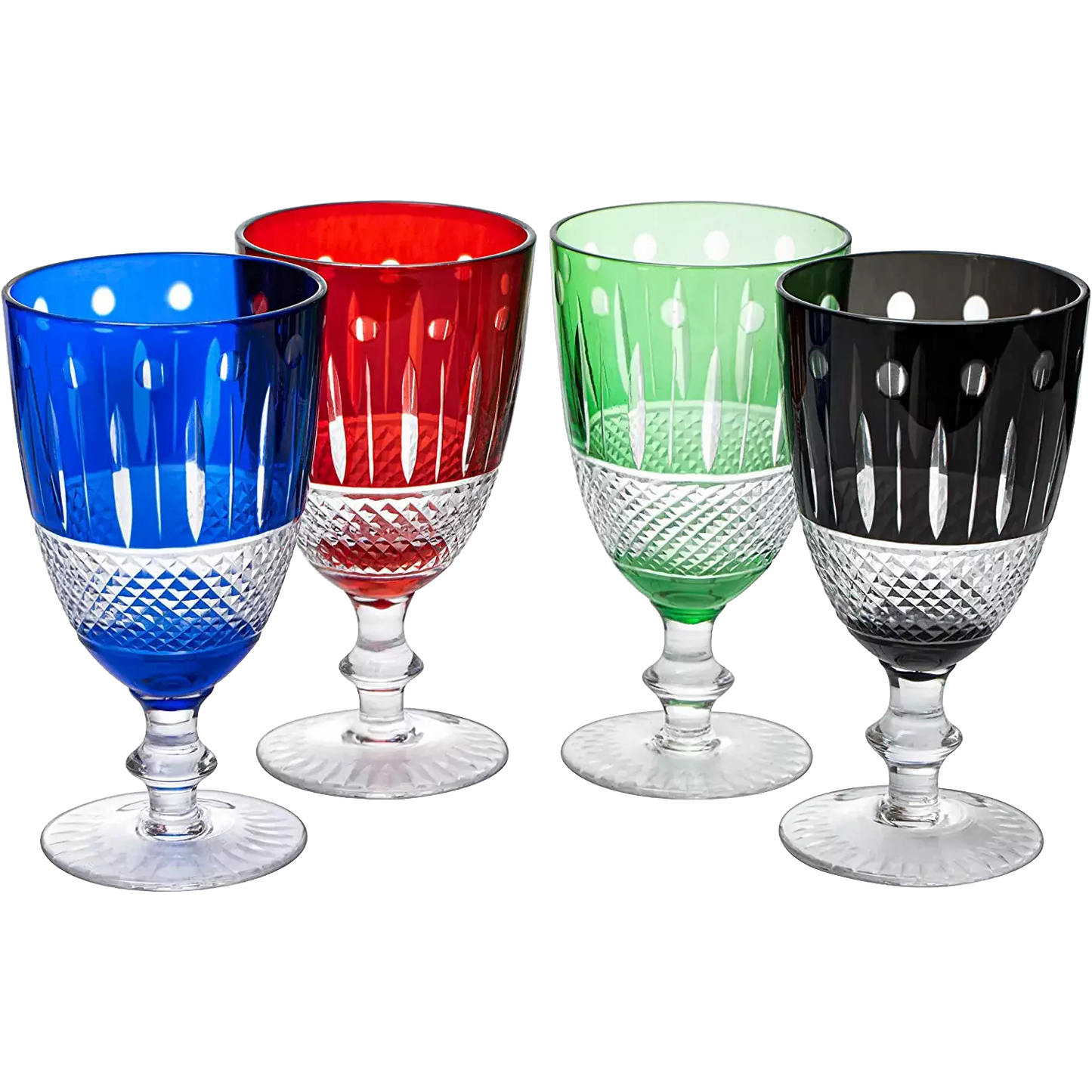 The Wine Savant Crystal Italian Multicolor Design Cups -Set of 4 Short Chalice Glasses 8oz 5.7" H Venetian Italian Style Red, Blue, Green, Black Glasses, Great for Dinner Parties, Bars & Weddings-0