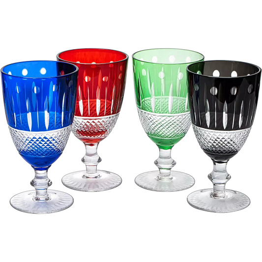 The Wine Savant Crystal Italian Multicolor Design Cups -Set of 4 Short Chalice Glasses 8oz 5.7" H Venetian Italian Style Red, Blue, Green, Black Glasses, Great for Dinner Parties, Bars & Weddings-0