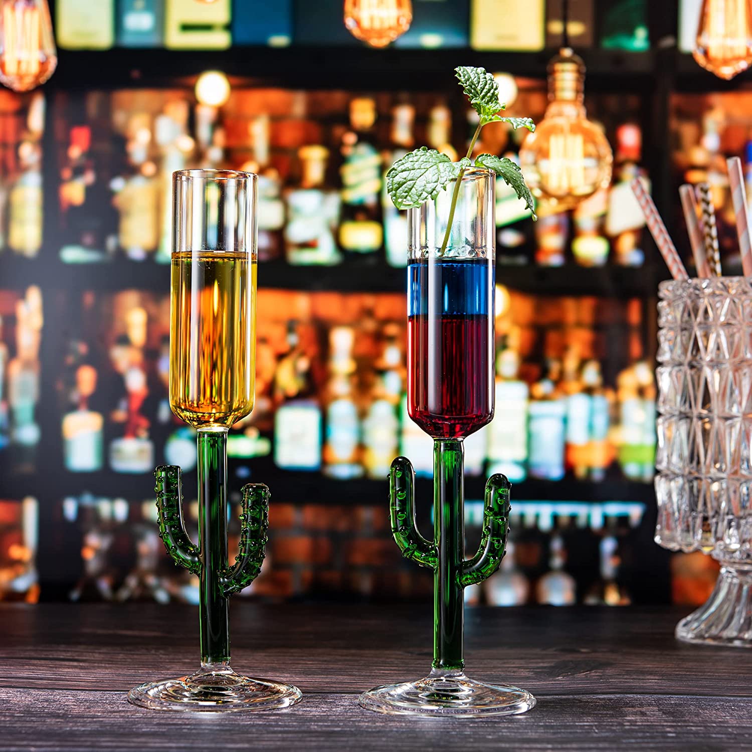 Cactus Shot Glasses 2.5oz - Cactus Gifts - Set of 4 - Green Colored Glass Blown Figurines Plant Decorations - Shot Glass Cocktail Glasses Wedding Party Glasses, Great for Parties 1.75"H - Handblown-3