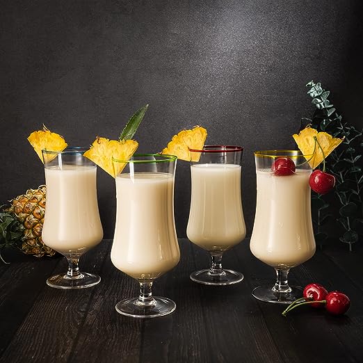 Hurricane Glasses, Large 17oz Pina Colada, Set of 4 Tropical Cocktail Tall Stemmed Crystal Glassware, Poco Grande Cups, Tulip Shaped for Bar Drinks, Daiquiri, Juice, Bloody Mary, Mai Tai, Cocktails-1