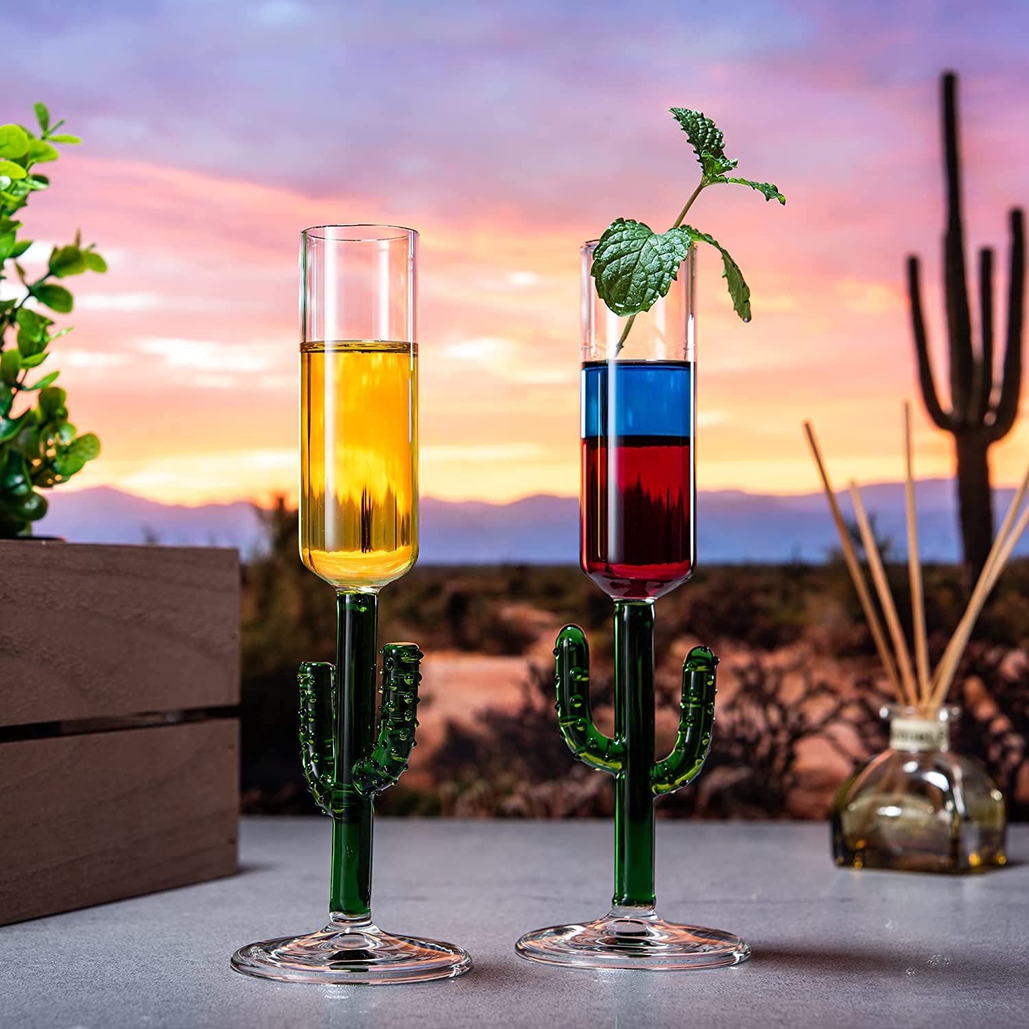Cactus Shot Glasses 2.5oz - Cactus Gifts - Set of 4 - Green Colored Glass Blown Figurines Plant Decorations - Shot Glass Cocktail Glasses Wedding Party Glasses, Great for Parties 1.75"H - Handblown-2