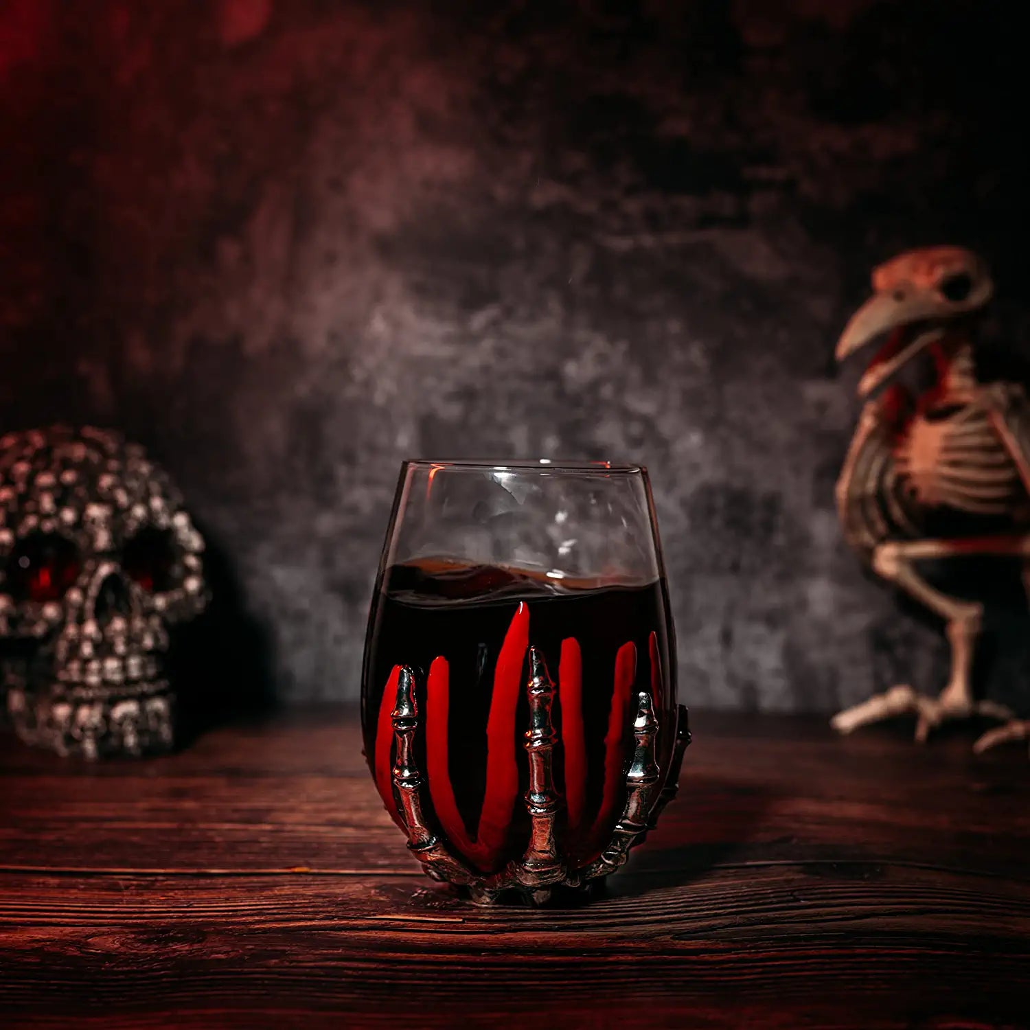Skeleton Wine Glass, Bloody Hand Wine Skull Glass - 12oz Skeleton Glasses 5" H, Goth Gifts, Skeleton Gifts, Skeleton Decor, Spooky Wine Gift Set, Themed Parties!-2
